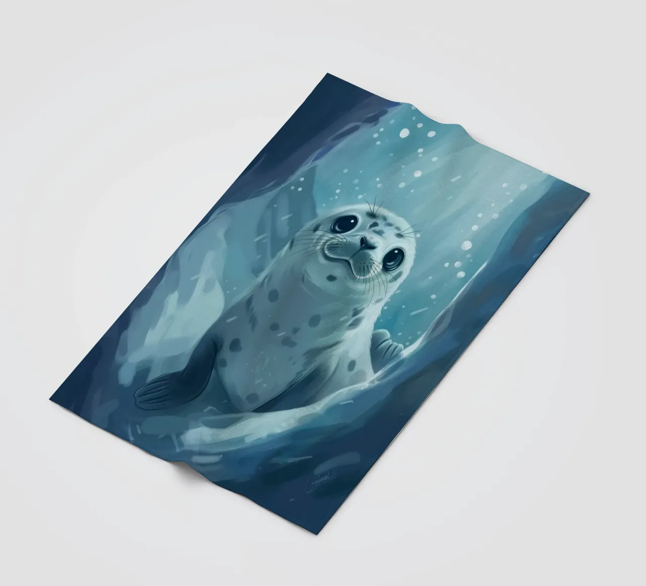 Un cucciolo di foca esplora una grotta sottomarina in un oceano gelido coperta in pile da DesignDoodle