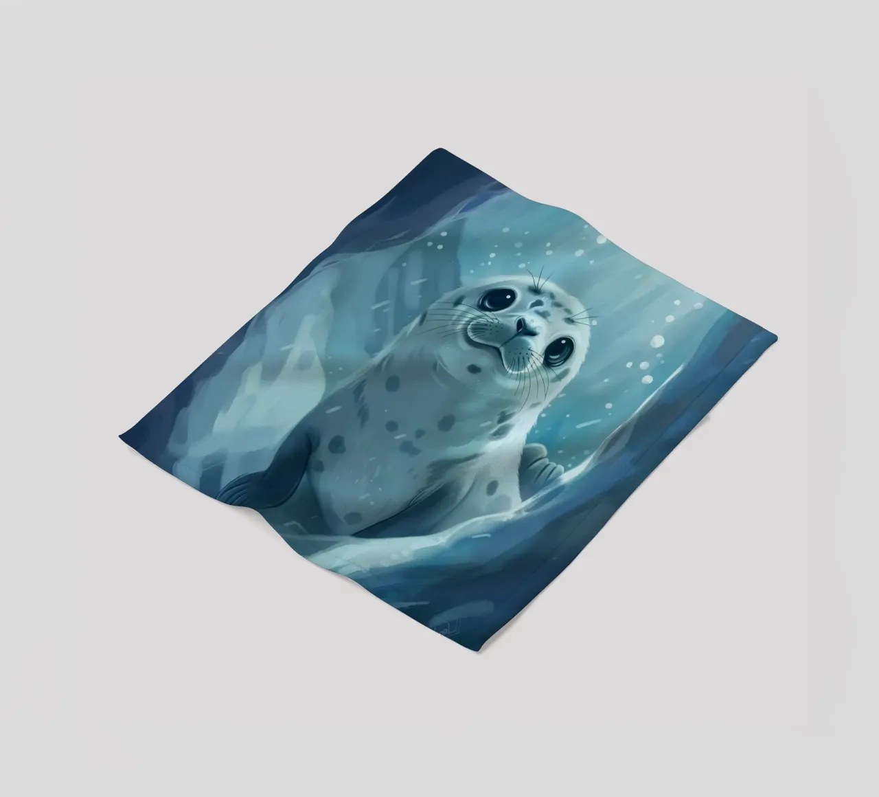 Un cucciolo di foca esplora una grotta sottomarina in un oceano gelido coperta in pile da DesignDoodle