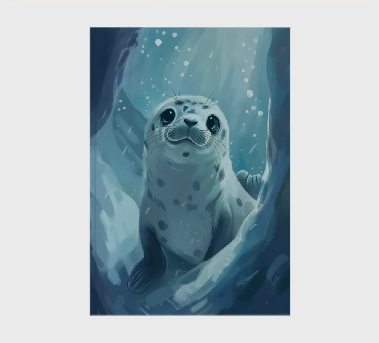 Seal pup explores an underwater cave in a chilly ocean notebook by DesignDoodle