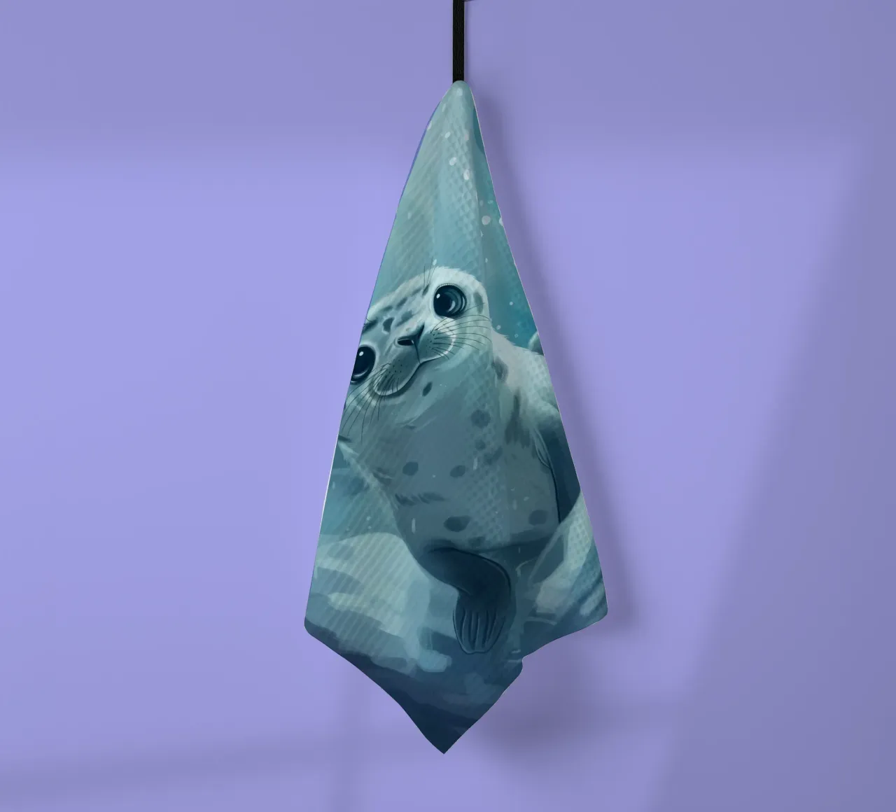 Un cucciolo di foca esplora una grotta sottomarina in un oceano gelido canovaccio da cucina da DesignDoodle