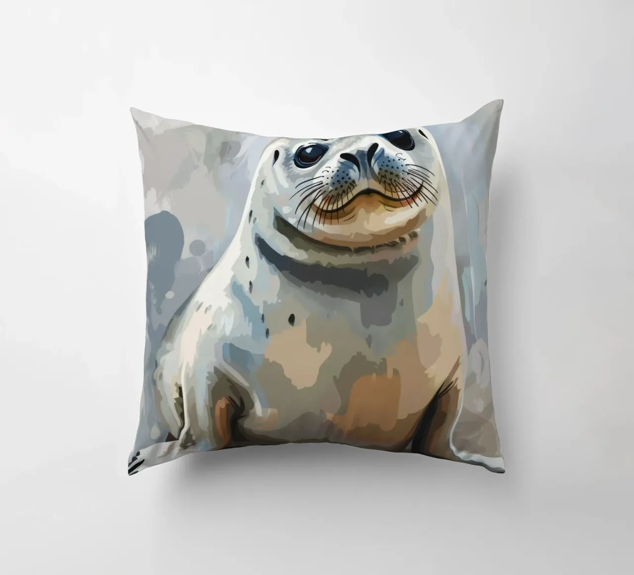 Seal resting on the shore with soft textures and neutral art decorative cushion by DesignDoodle