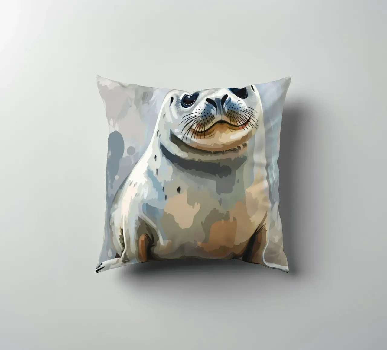 Seal resting on the shore with soft textures and neutral art decorative cushion by DesignDoodle