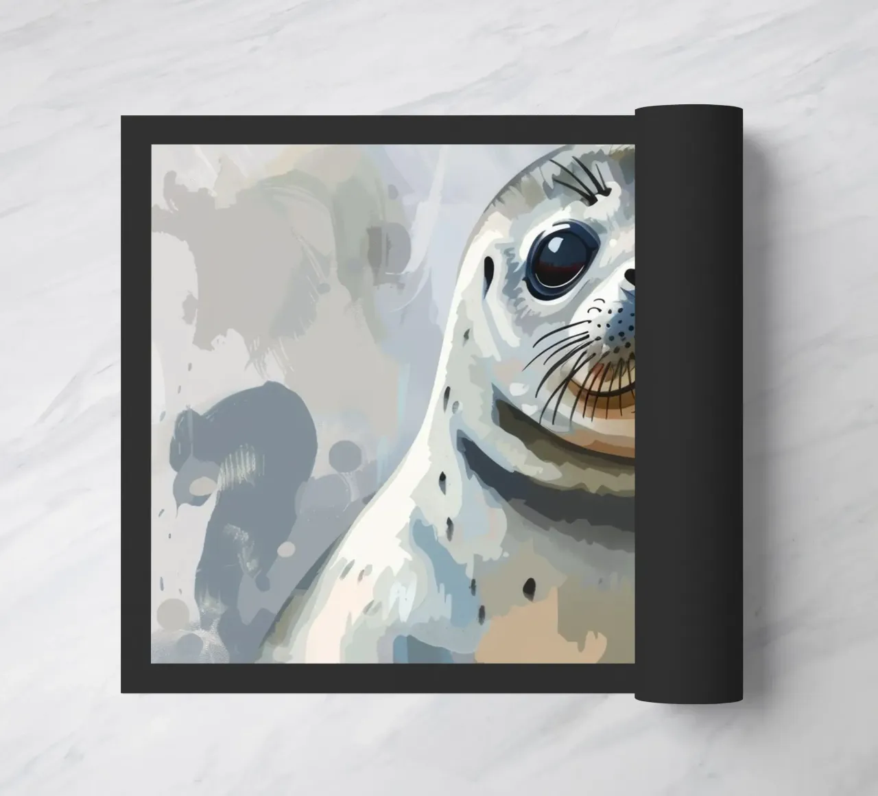 Seal resting on the shore with soft textures and neutral art doormat by DesignDoodle