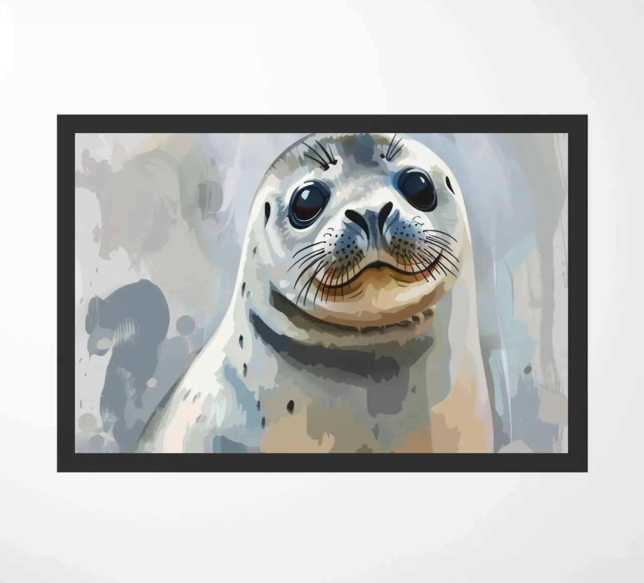Seal resting on the shore with soft textures and neutral art doormat by DesignDoodle