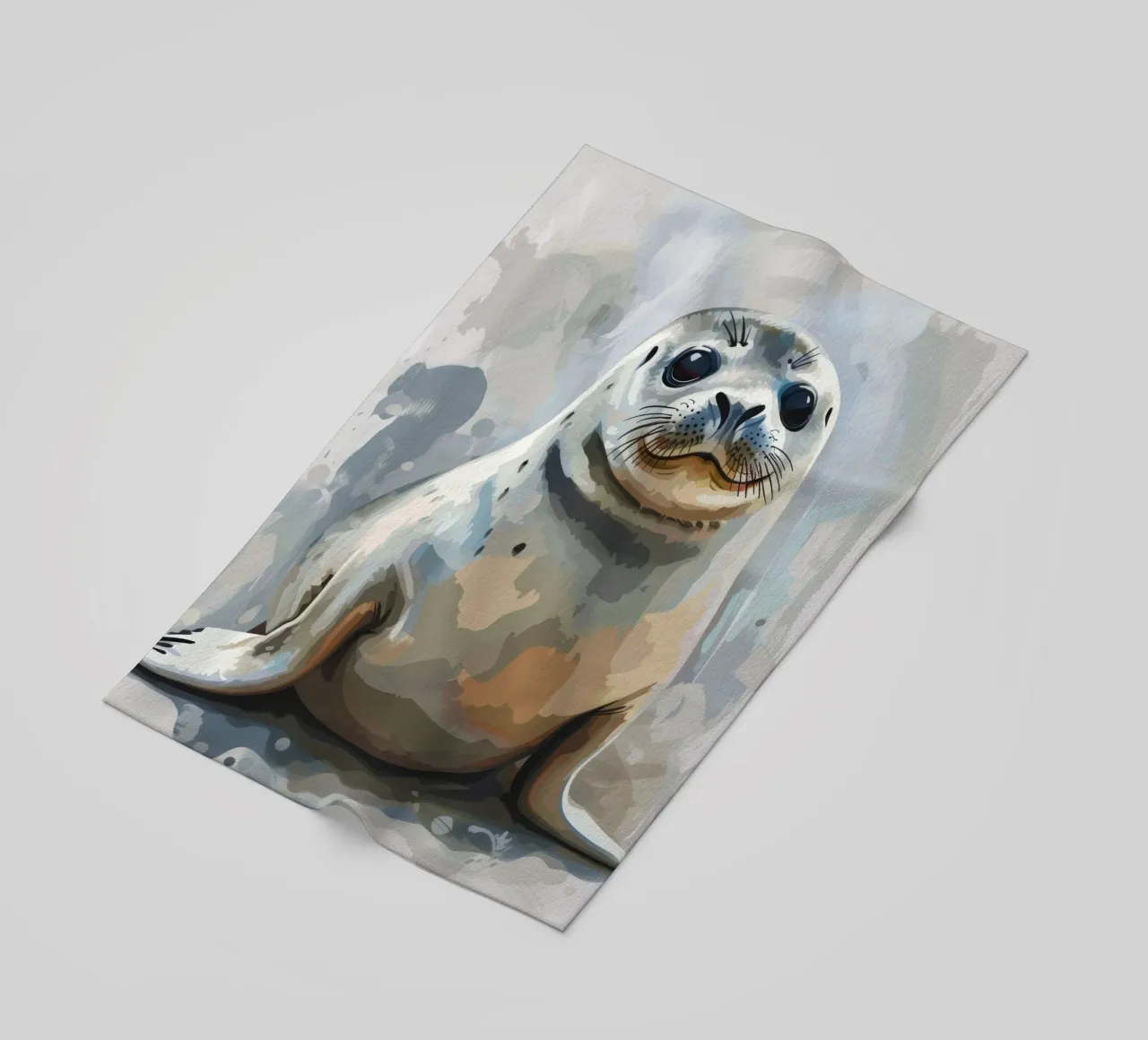 Seal resting on the shore with soft textures and neutral art beach towel by DesignDoodle