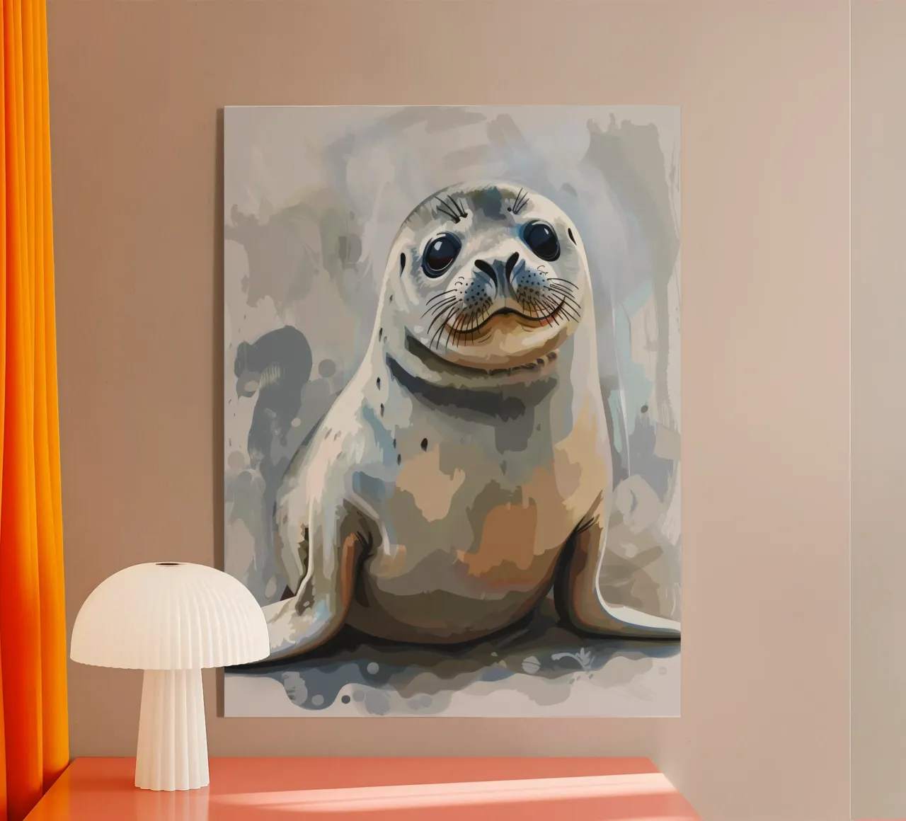 Seal resting on the shore with soft textures and neutral art acrylic glass by DesignDoodle