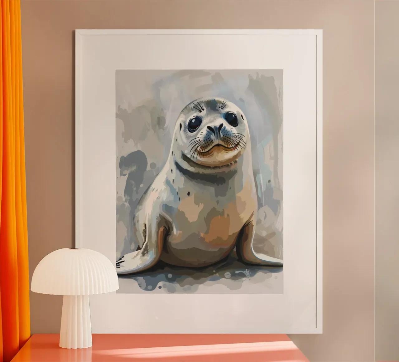 Seal resting on the shore with soft textures and neutral art hahnemühle by DesignDoodle
