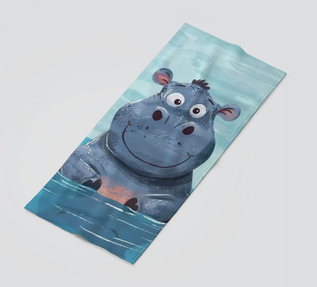 Ippopotamo felice che si gode un momento di gioco nell'acqua limpida telo mare da DesignDoodle