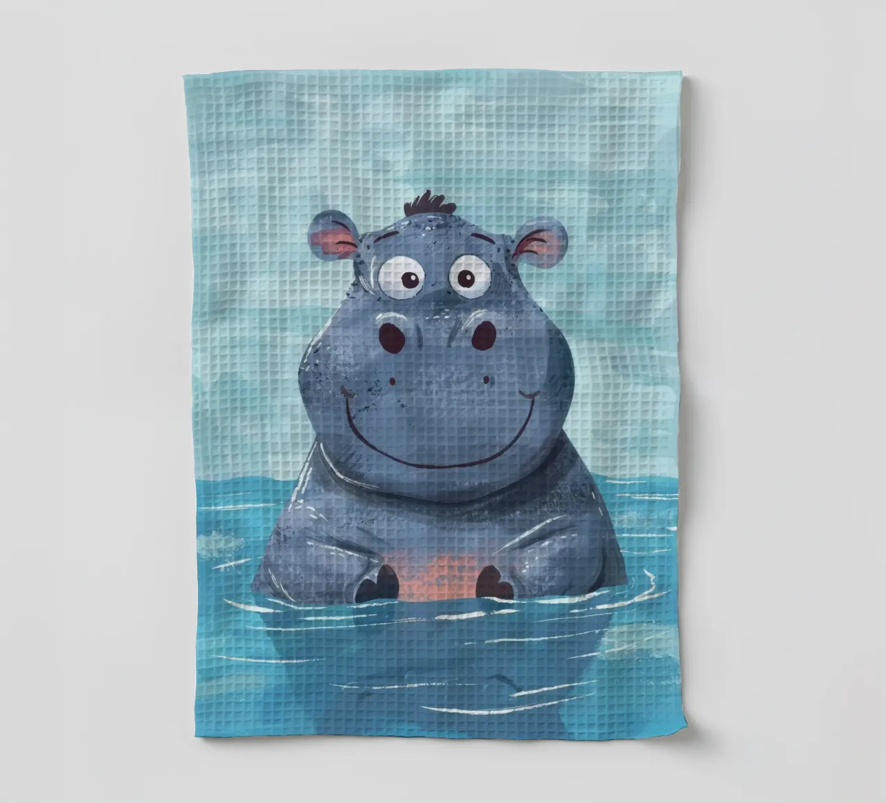 Hippopotame heureux profitant d'un moment de jeu dans l'eau claire torchon de DesignDoodle