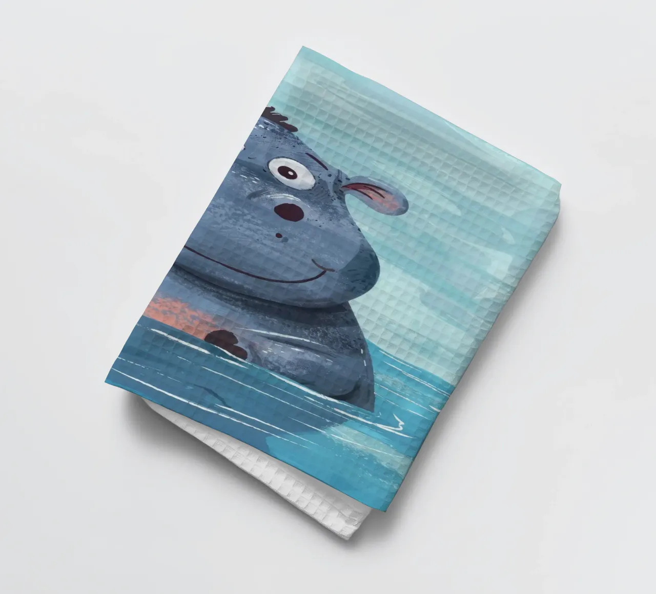Hippopotame heureux profitant d'un moment de jeu dans l'eau claire torchon de DesignDoodle