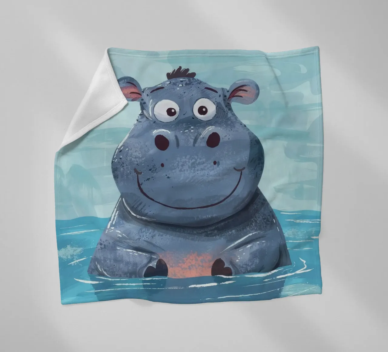 Ippopotamo felice che si gode un momento di gioco nell'acqua limpida coperta in pile da DesignDoodle