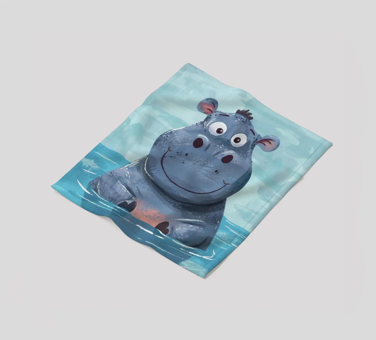 Ippopotamo felice che si gode un momento di gioco nell'acqua limpida coperta in pile da DesignDoodle