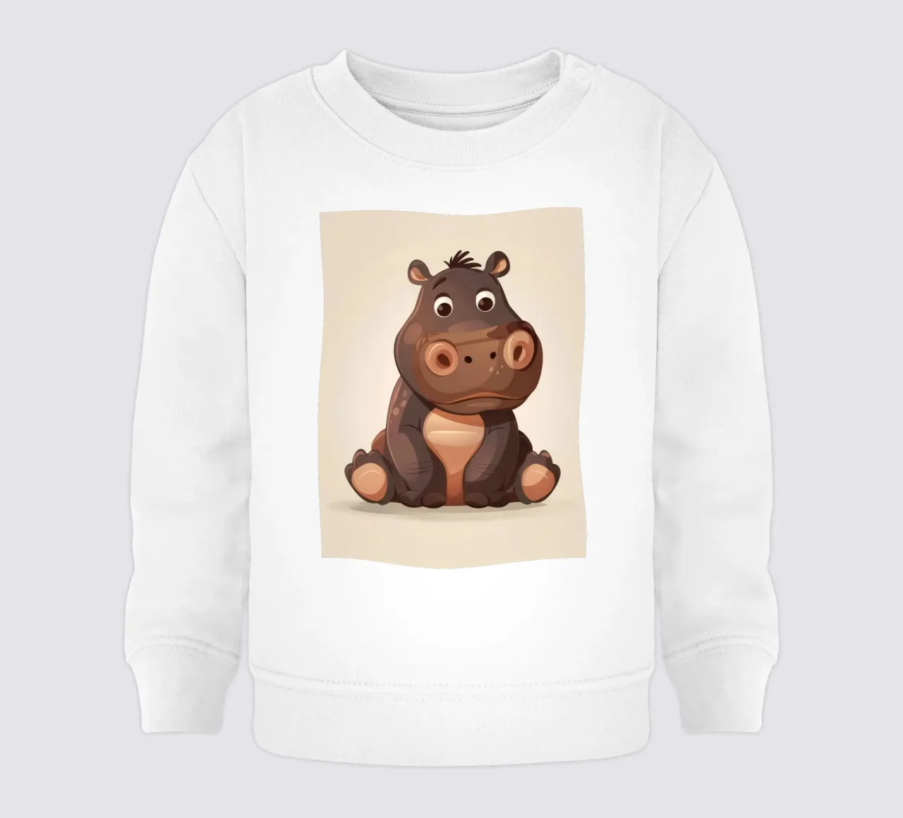 Simpatico ippopotamo dei cartoni animati seduto con espressione tranquilla, felpa neonato da DesignDoodle