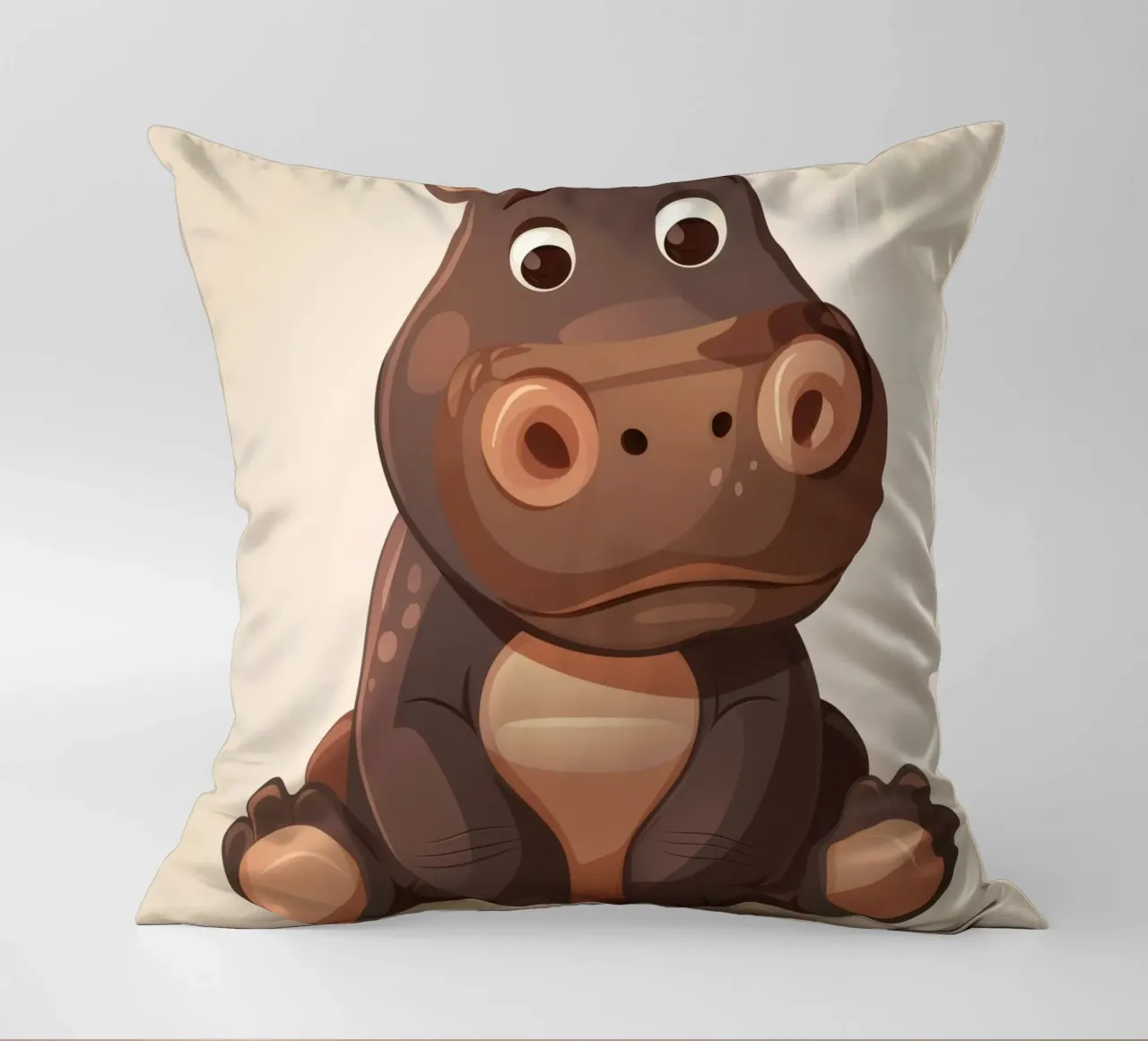 Simpatico ippopotamo dei cartoni animati seduto con espressione tranquilla, cuscino da DesignDoodle