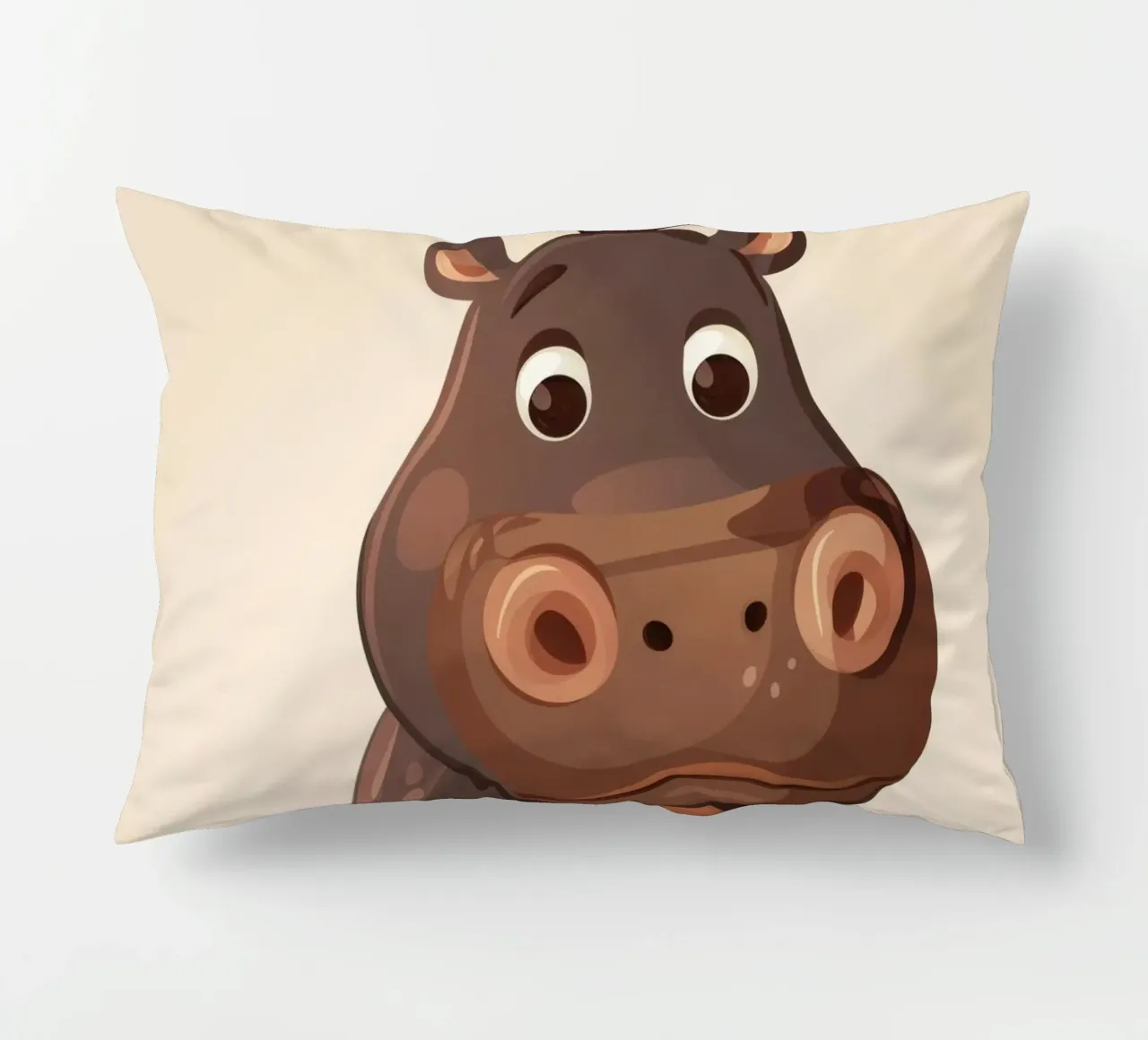 Simpatico ippopotamo dei cartoni animati seduto con espressione tranquilla, cuscino da DesignDoodle