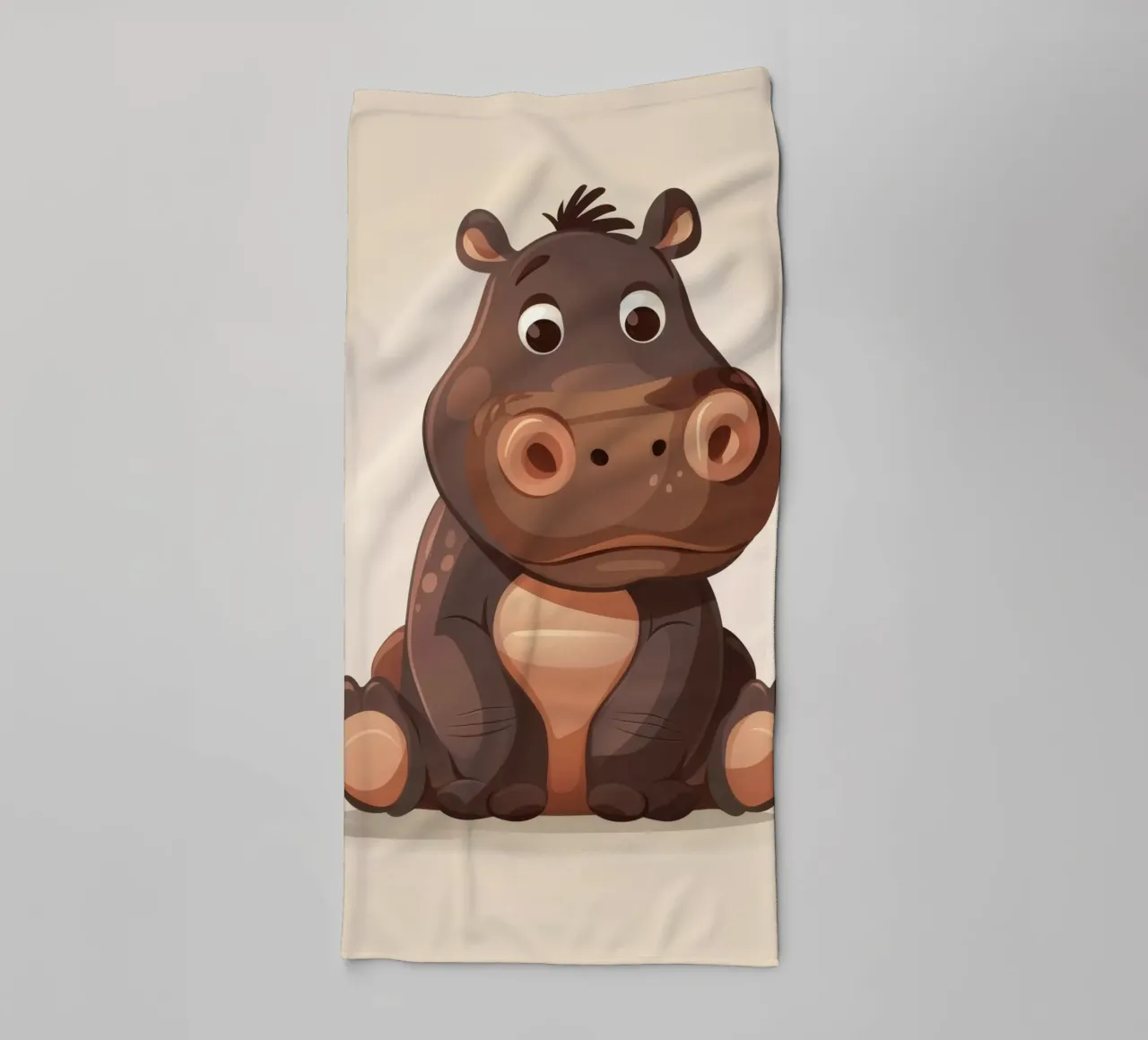 Mignon hippopotame de dessin animé assis calmement avec une expression douce, serviette de bain de DesignDoodle