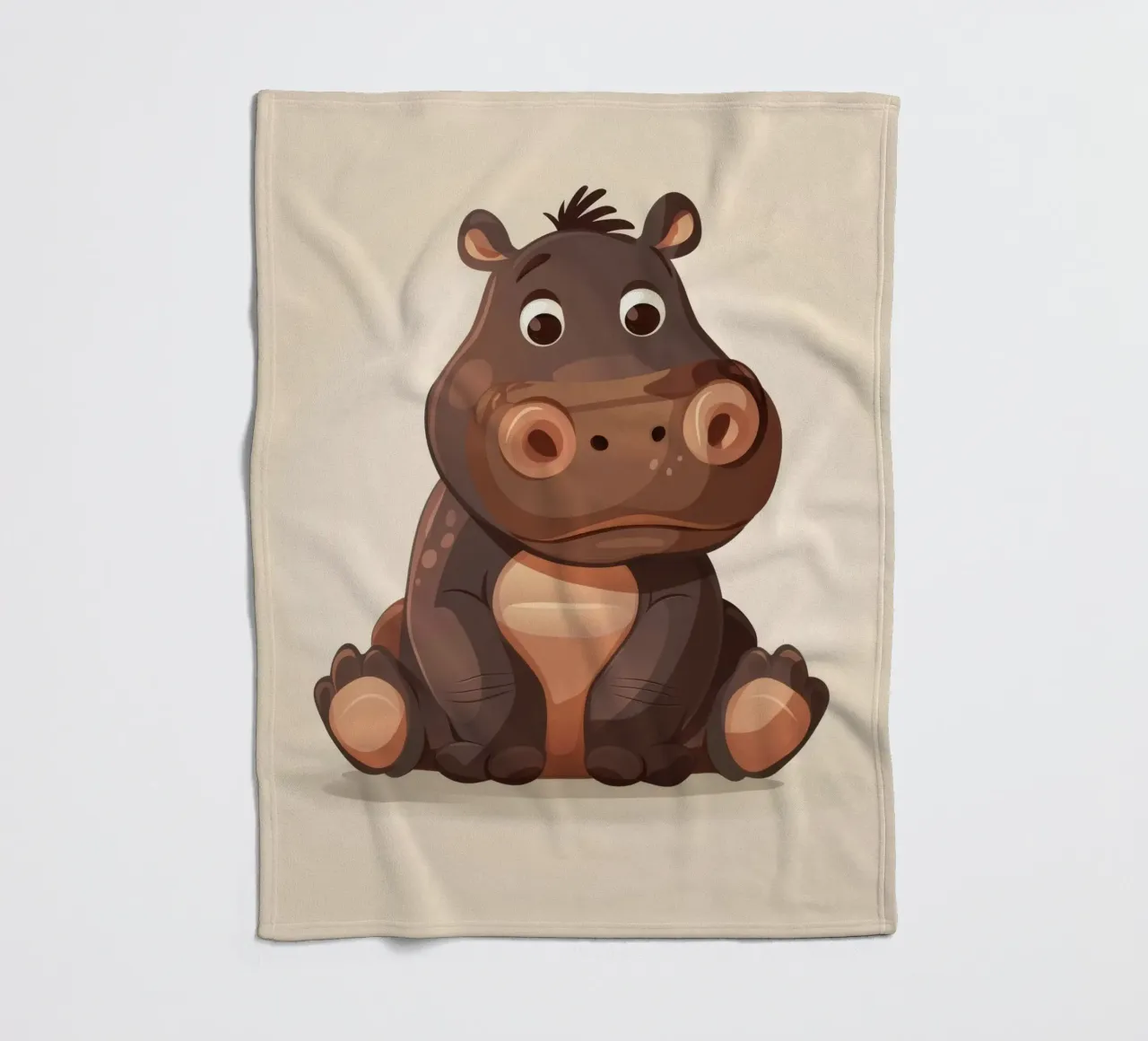 Simpatico ippopotamo dei cartoni animati seduto con espressione tranquilla, coperta in pile da DesignDoodle