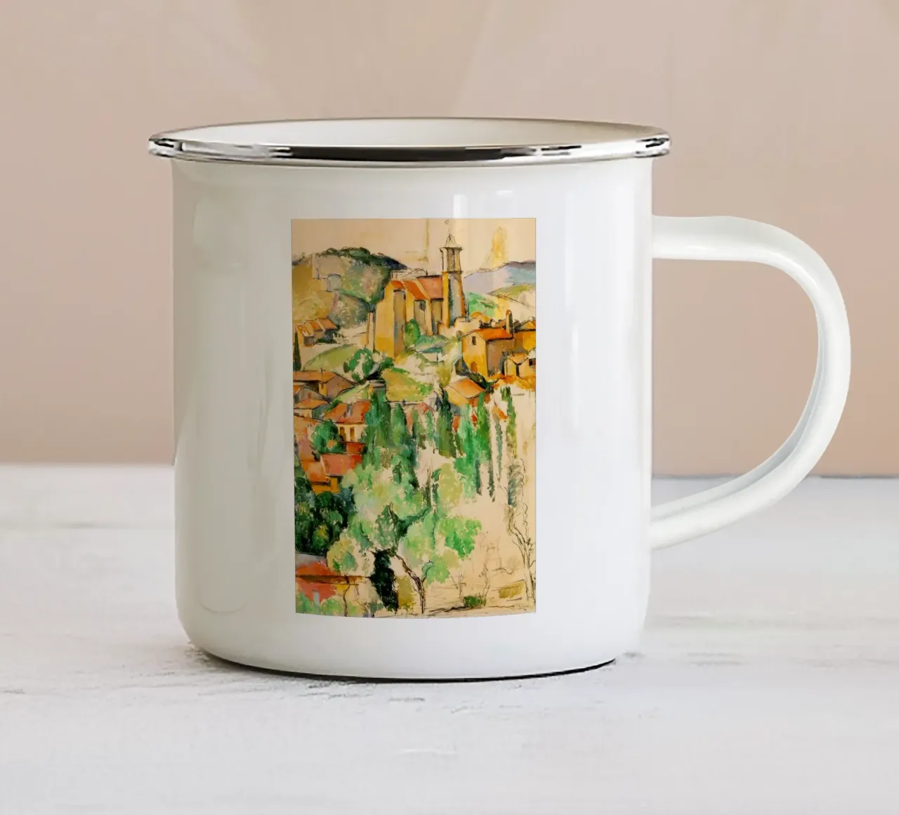 bellissimo villaggio in collina tazza in smalto da rewin shop
