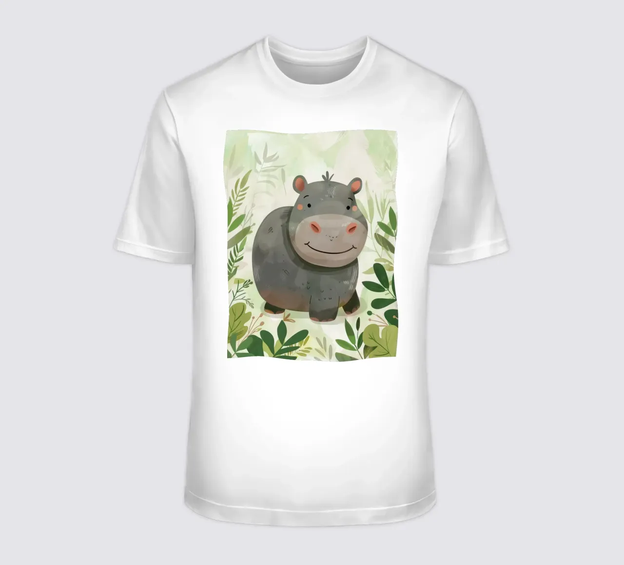 Allegro ippopotamo animato circondato da foglie t-shirt da DesignDoodle