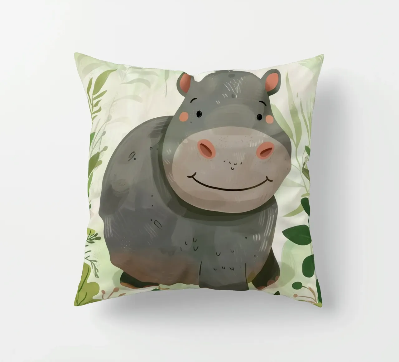 Allegro ippopotamo animato circondato da foglie cuscino da DesignDoodle