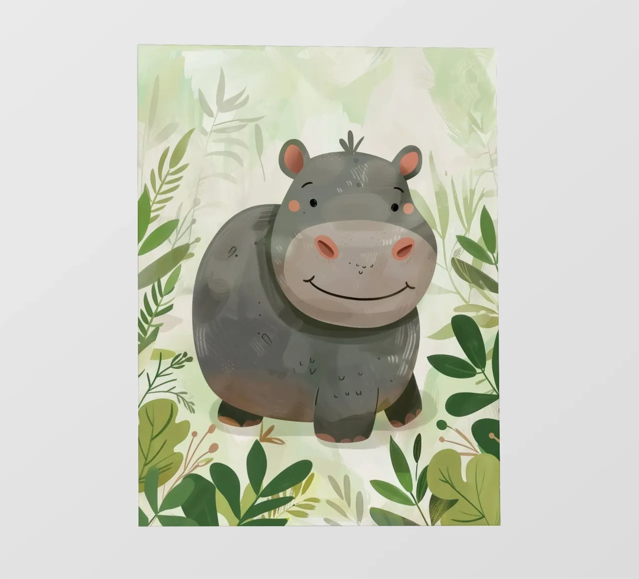 Cheerful animated hippopotamus surrounded by leaves photo wallpaper by DesignDoodle
