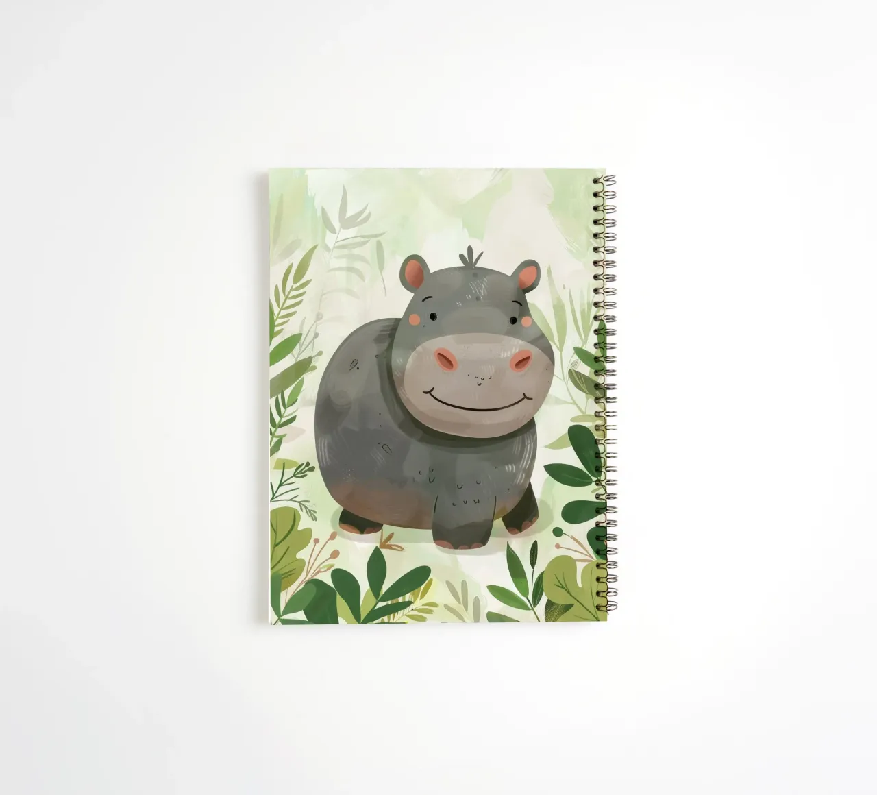Cheerful animated hippopotamus surrounded by leaves spiral notebook by DesignDoodle