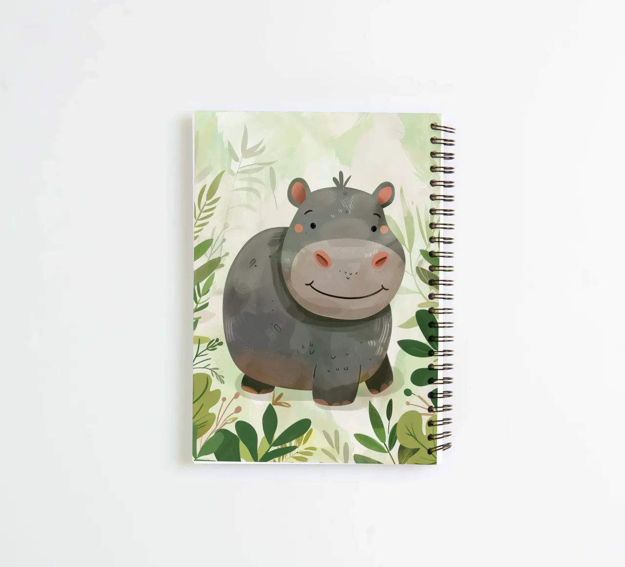 Cheerful animated hippopotamus surrounded by leaves spiral notebook by DesignDoodle