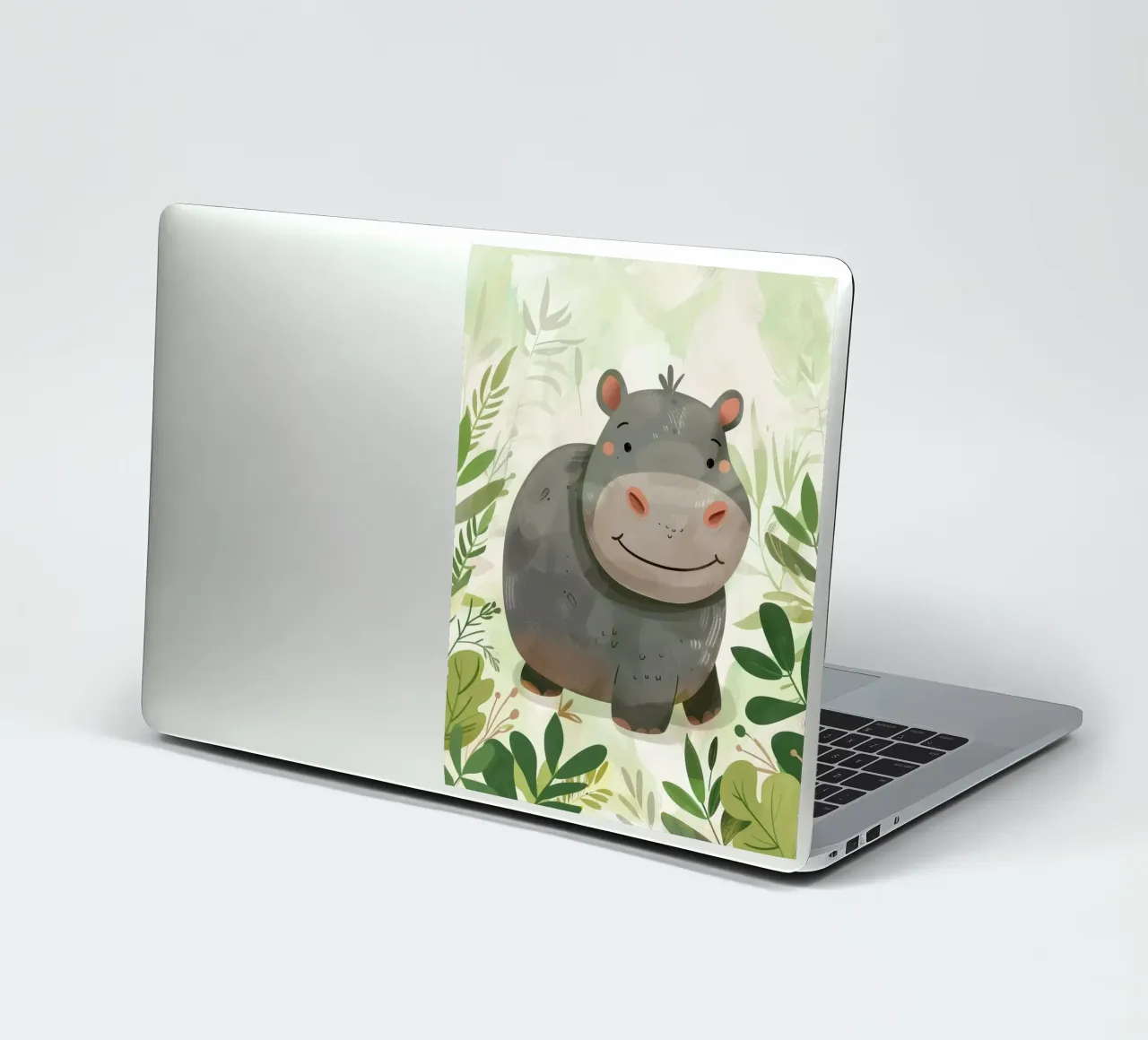 Allegro ippopotamo animato circondato da foglie adesivo da DesignDoodle
