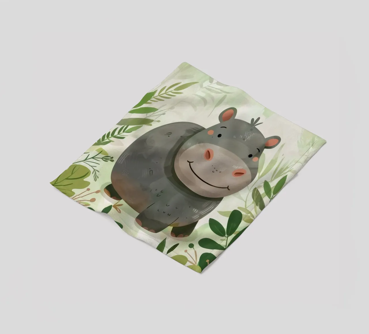 Allegro ippopotamo animato circondato da foglie coperta in pile da DesignDoodle