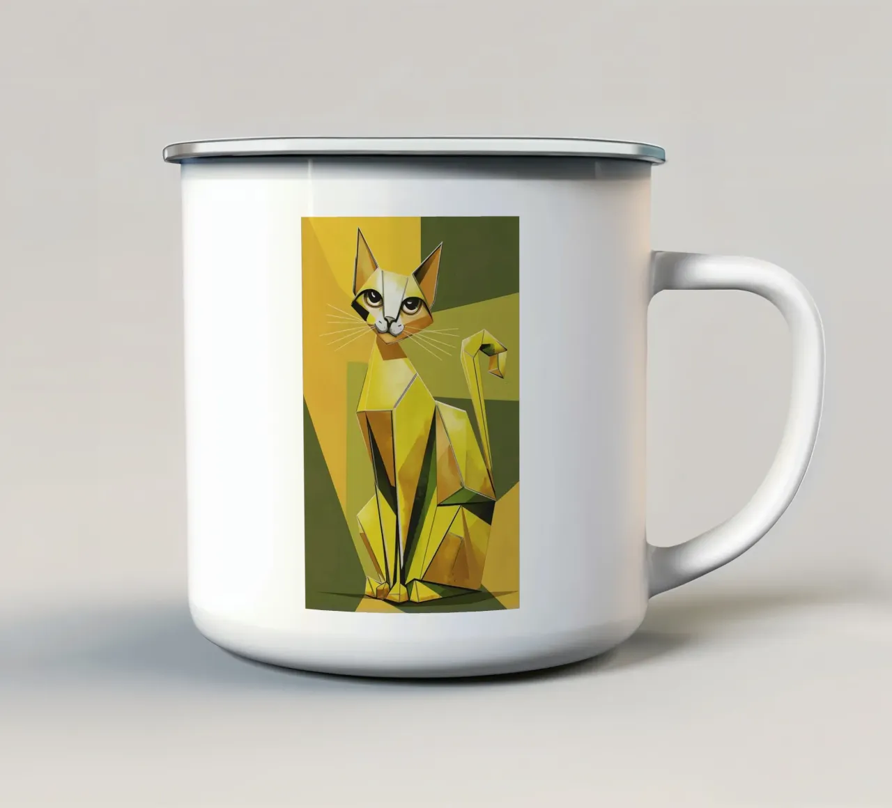 Gatto geometrico tazza in smalto da Kaden