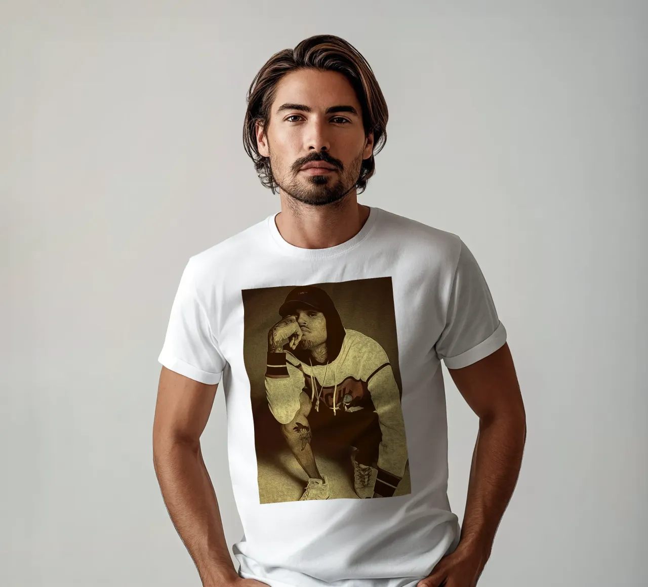 Ritratto retrò Chris Brown t-shirt da singpentinksale