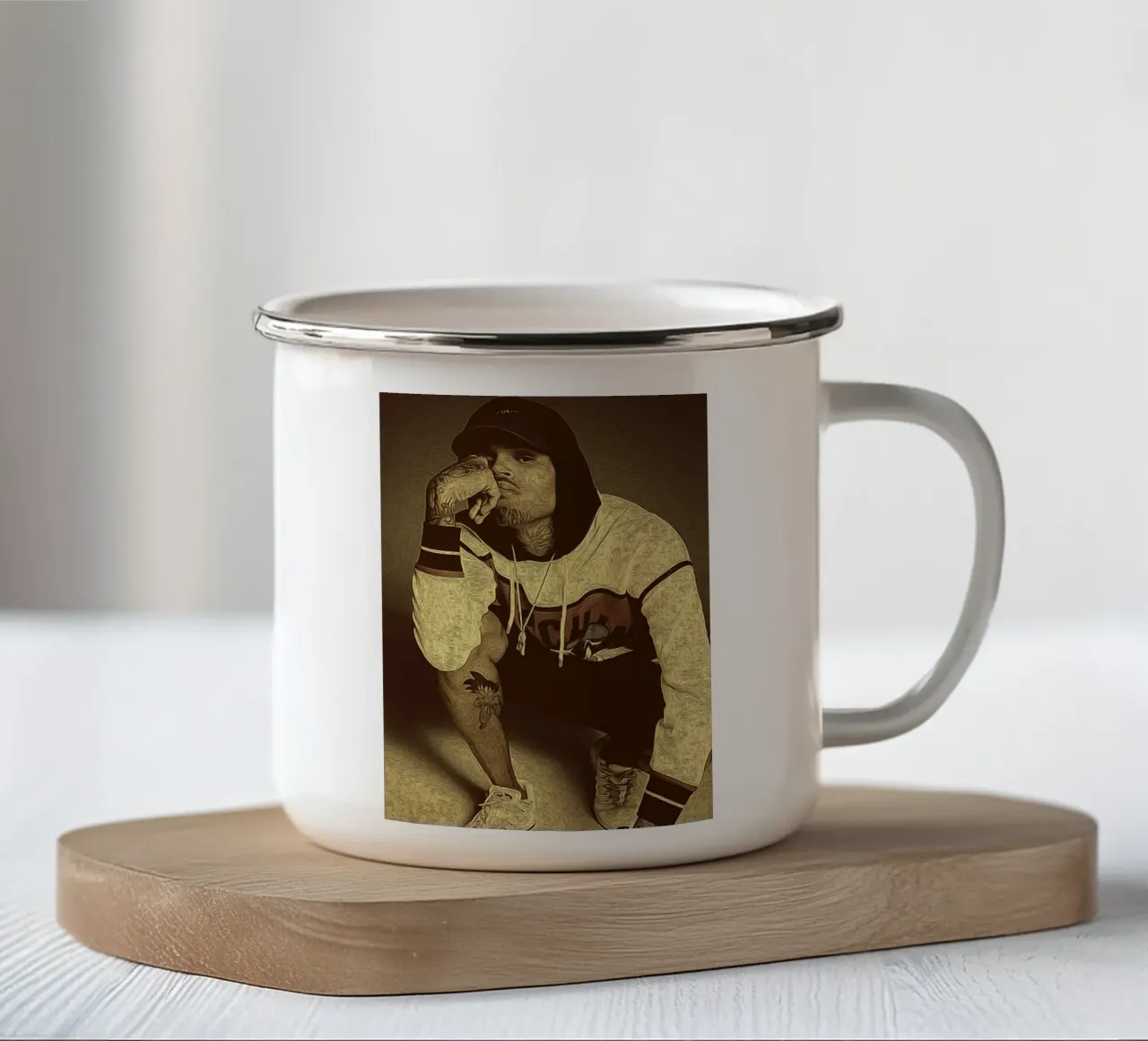 Ritratto retrò Chris Brown tazza in smalto da singpentinksale