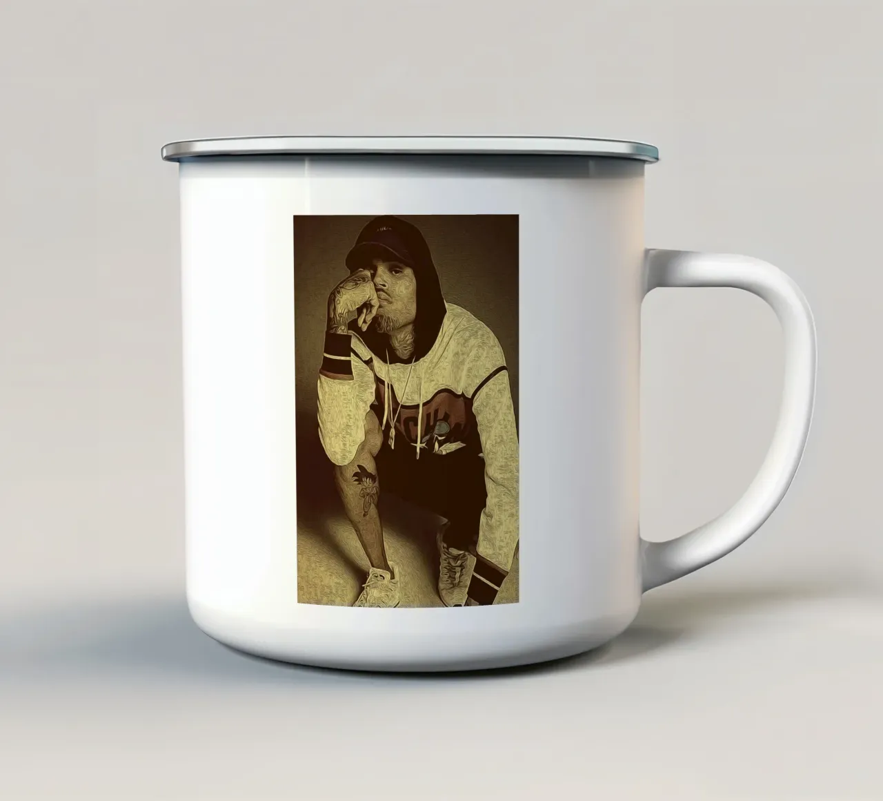 Ritratto retrò Chris Brown tazza in smalto da singpentinksale