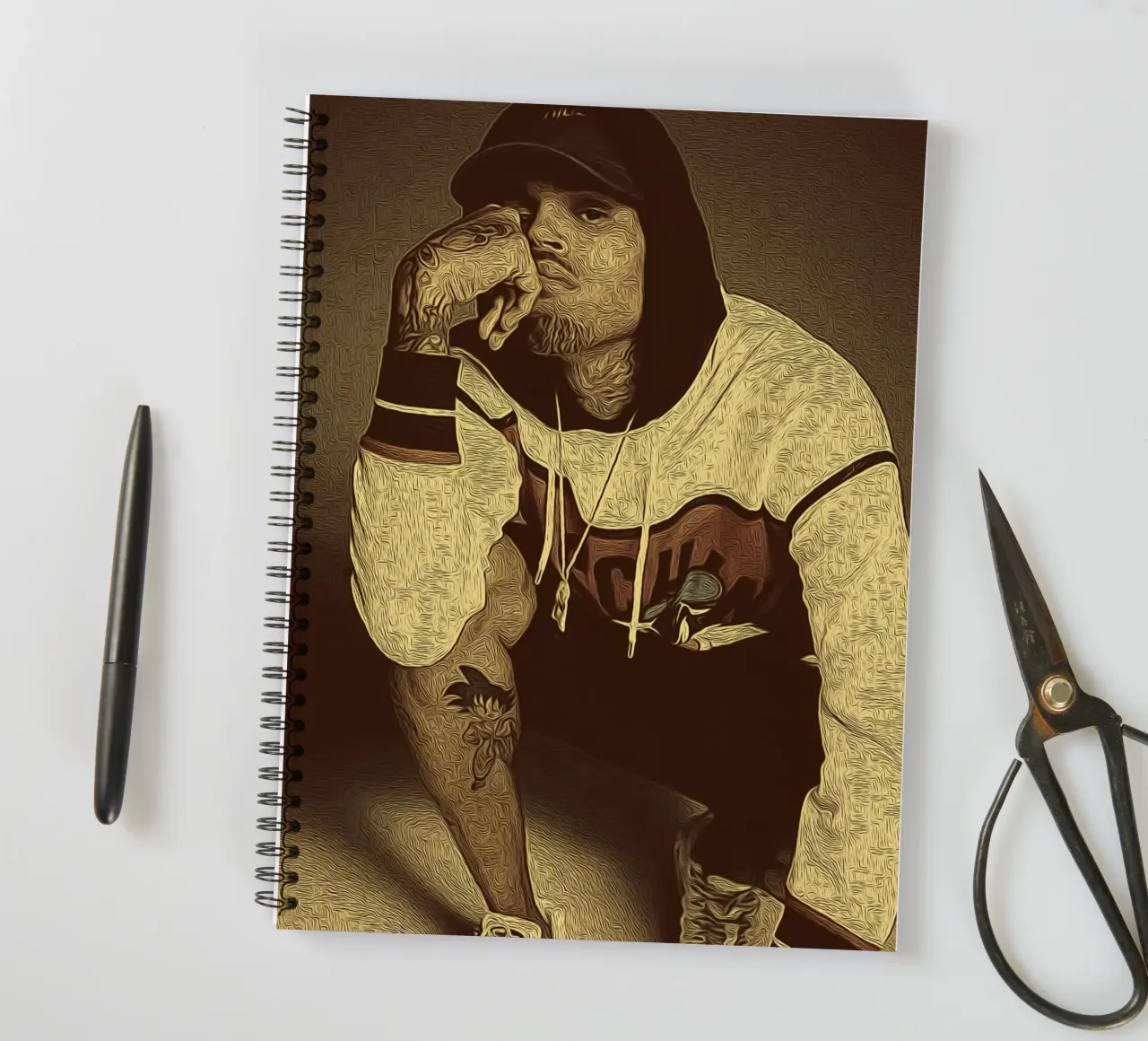 Retro portrait Chris Brown spiral notebook by singpentinksale