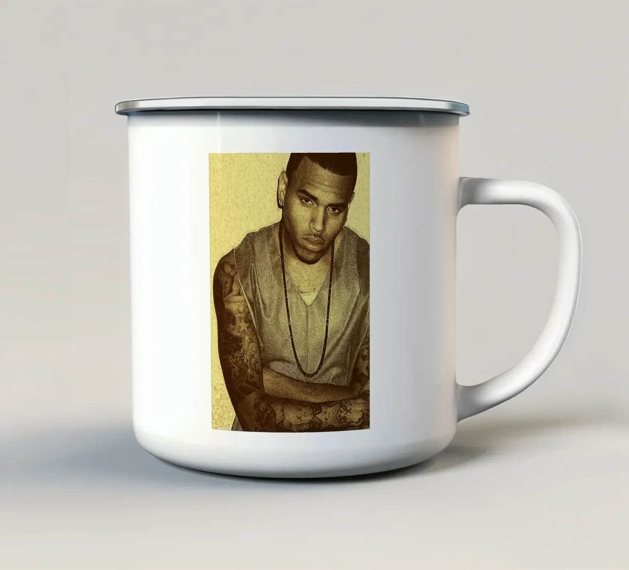 Chris Brown elegante e stoico retrò tazza in smalto da singpentinksale