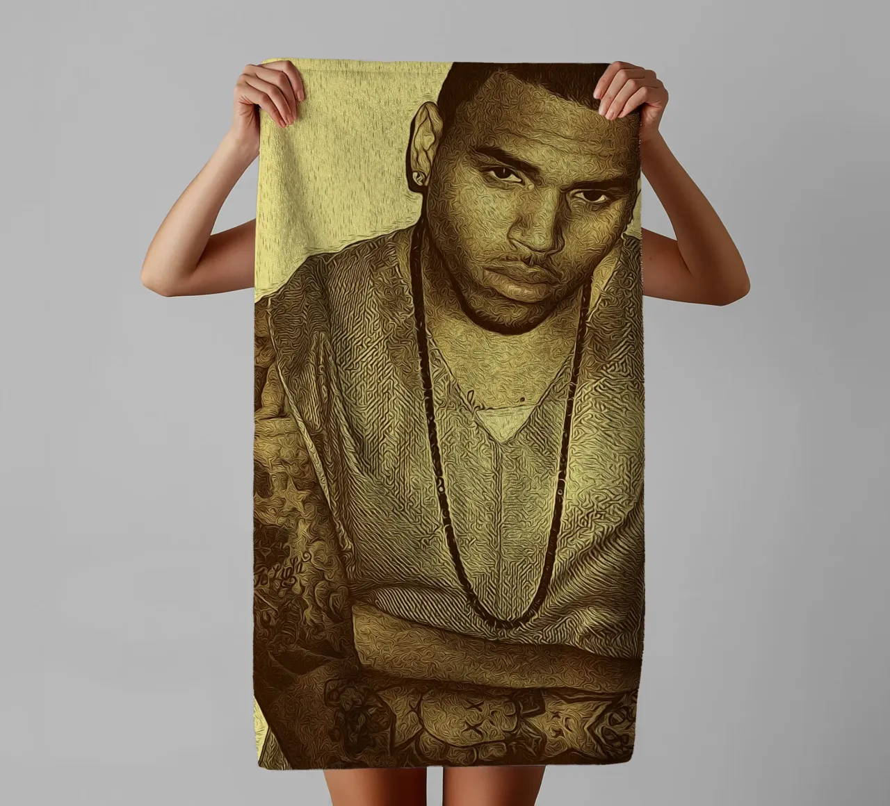 Chris Brown elegante e stoico retrò asciugamano da bagno da singpentinksale