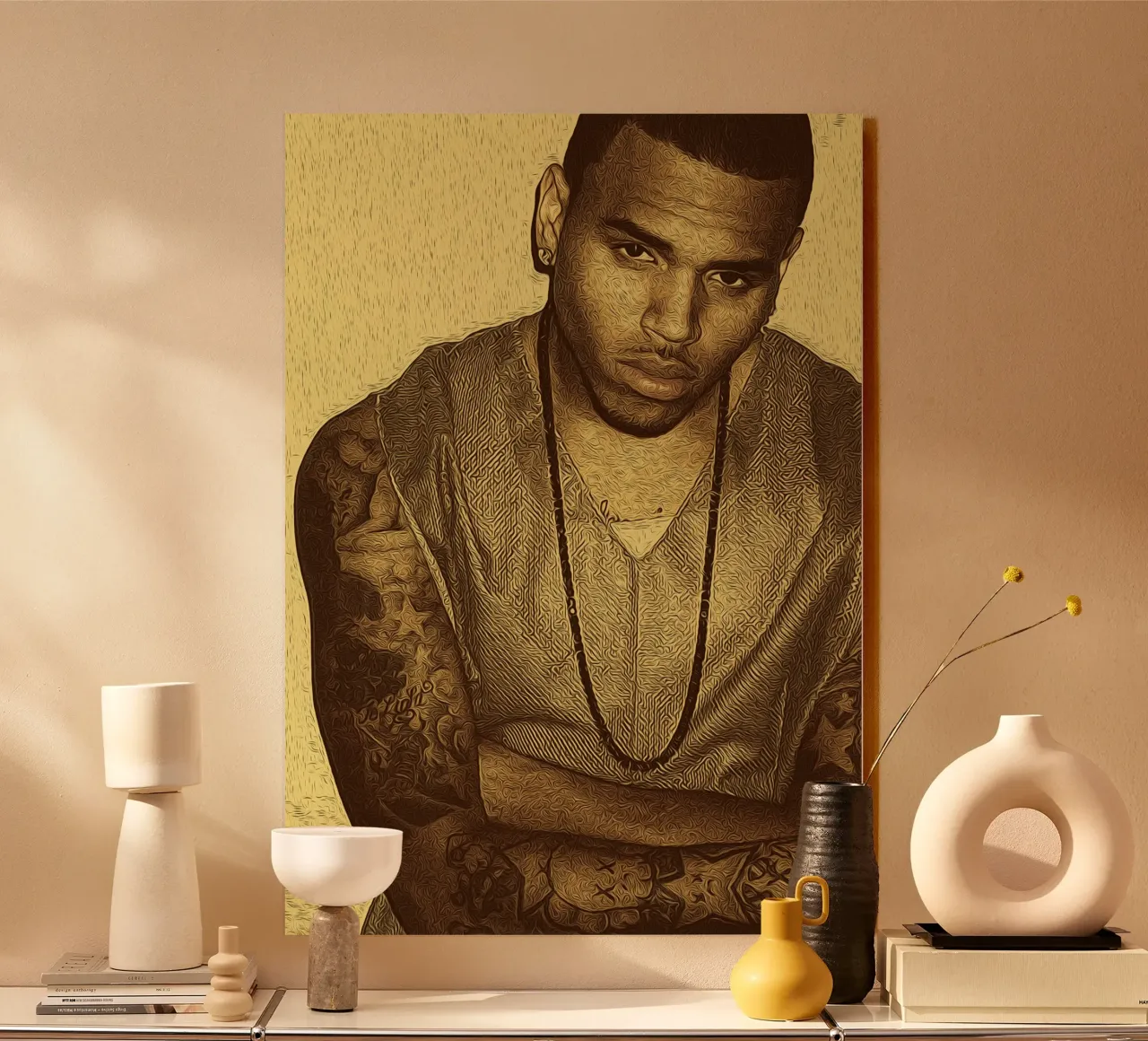 Chris Brown elegante e stoico retrò plexiglass da singpentinksale