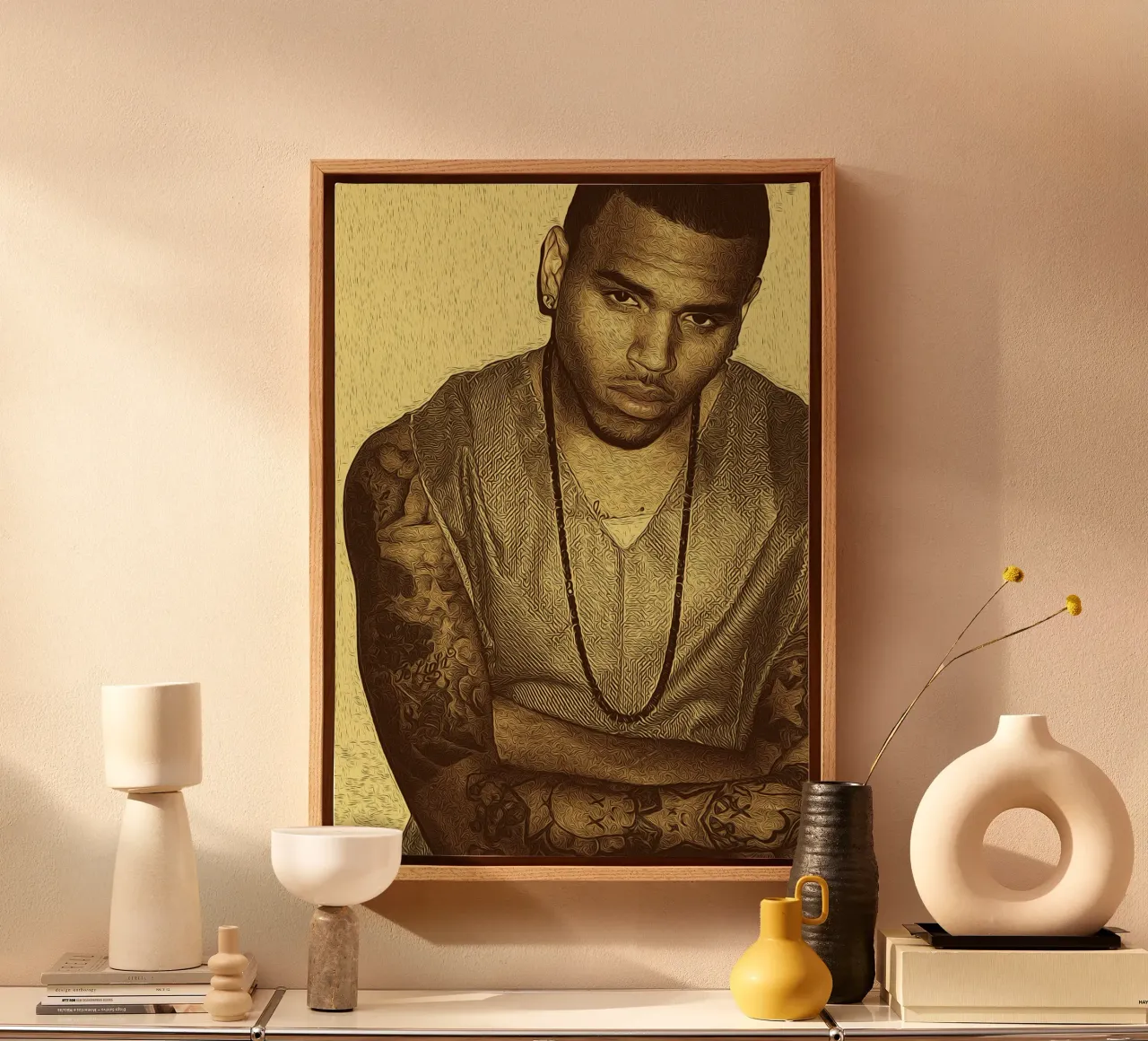 Chris Brown stijlvol en stoïcijns retro canvas met Baklijst van singpentinksale