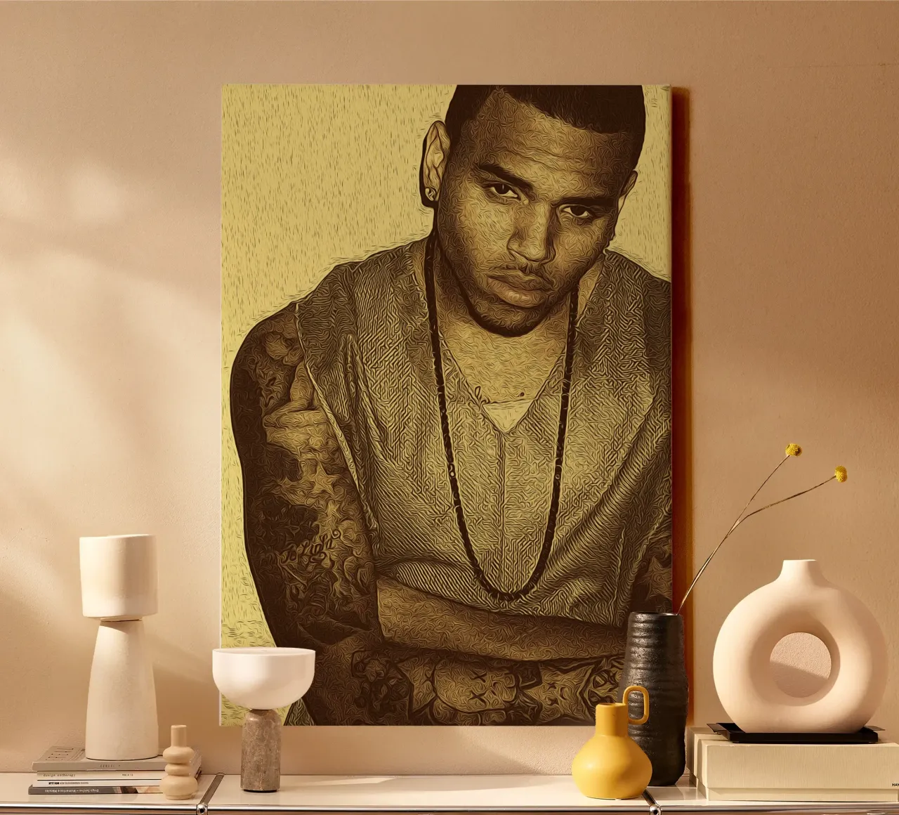 Chris Brown stijlvol en stoïcijns retro canvas met Baklijst van singpentinksale