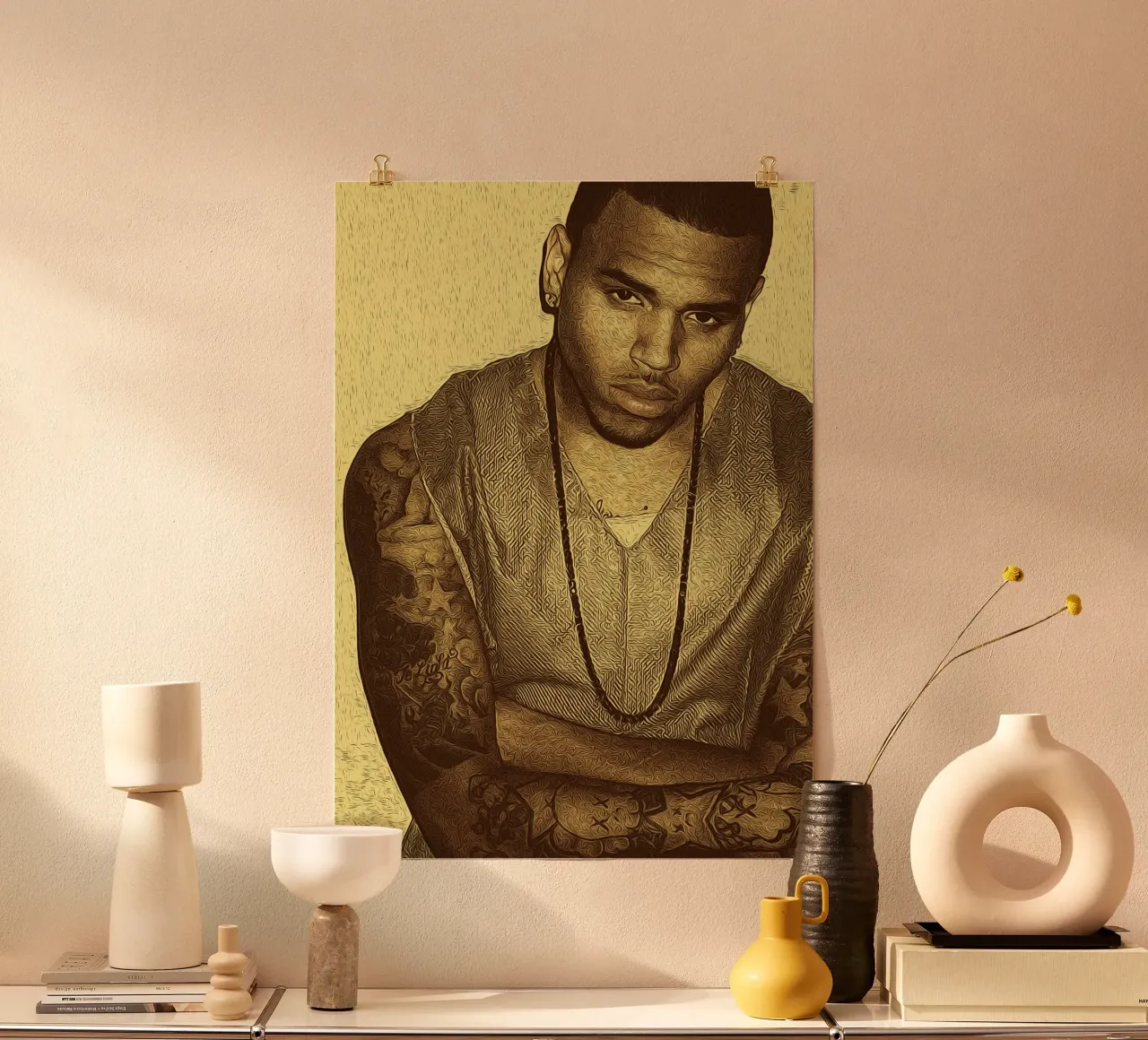 Chris Brown elegante e stoico retrò carta hahnemühle da singpentinksale