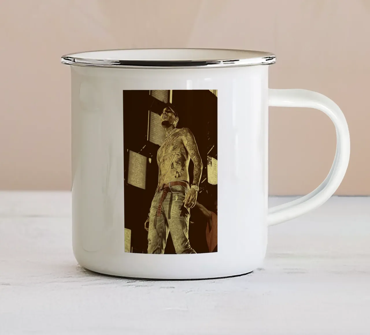 Chris Brown sul palco tazza in smalto da singpentinksale