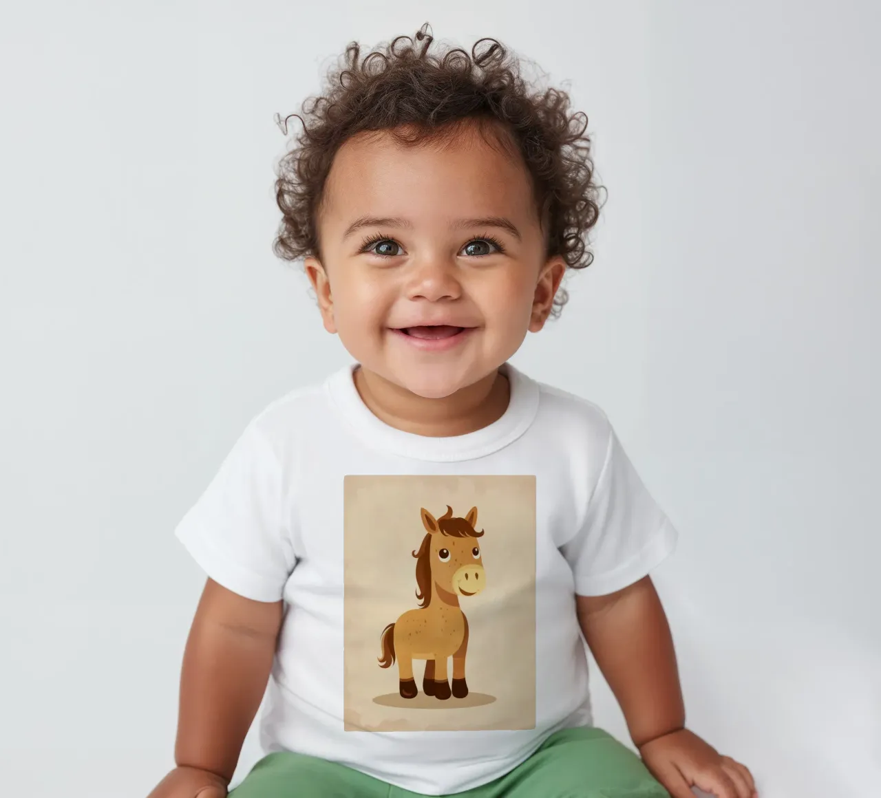 Simpatico cavallo dei cartoni animati con una faccia amichevole in piedi maglietta neonato da DesignDoodle