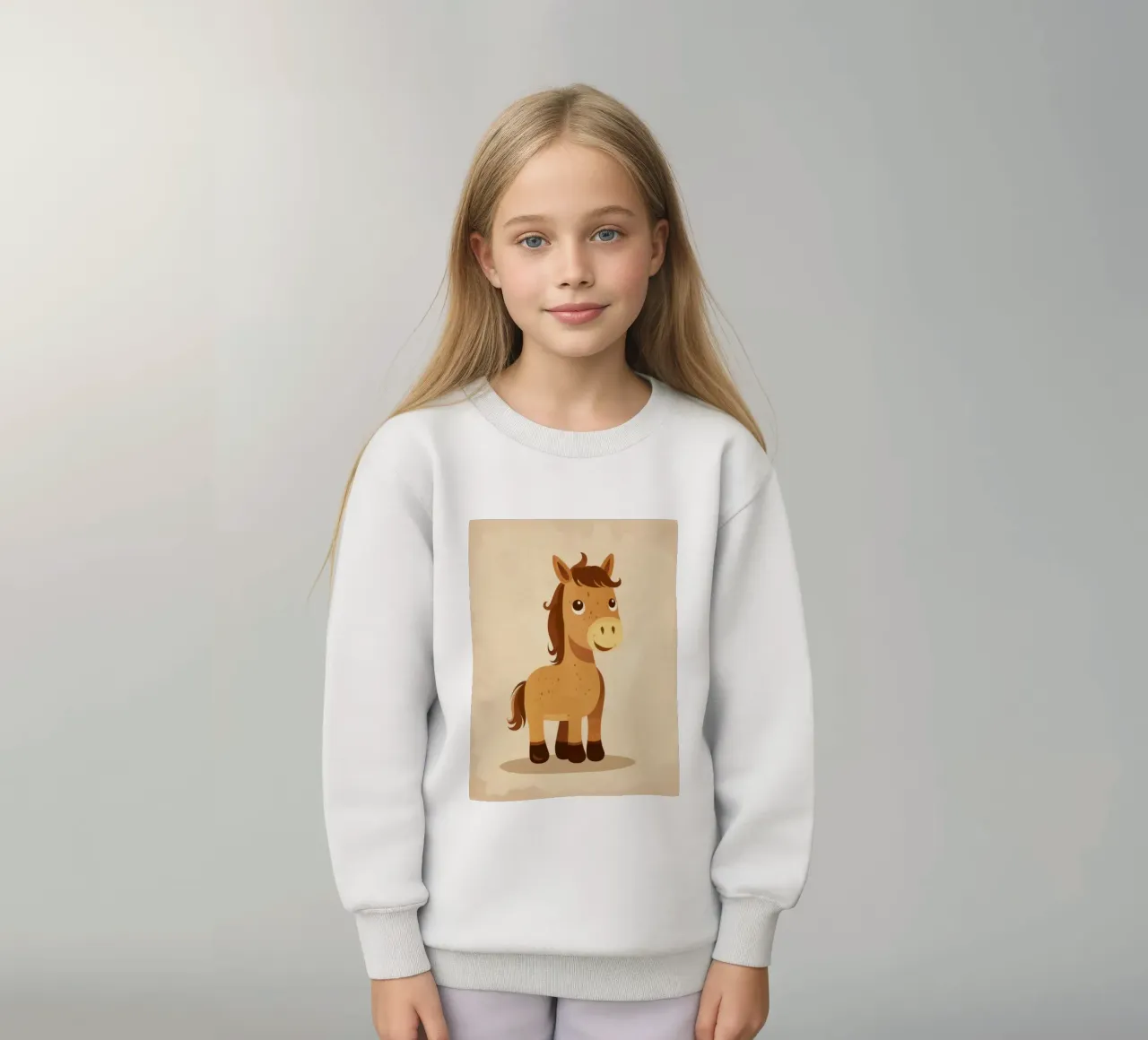 Simpatico cavallo dei cartoni animati con una faccia amichevole in piedi felpa bambino da DesignDoodle
