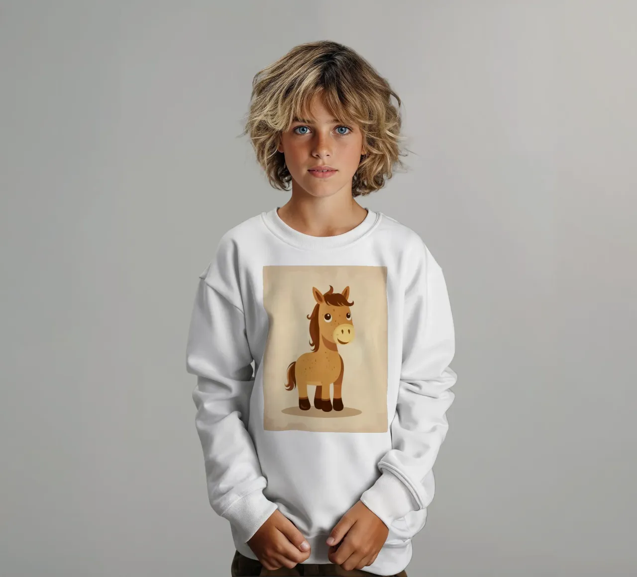 Simpatico cavallo dei cartoni animati con una faccia amichevole in piedi felpa bambino da DesignDoodle