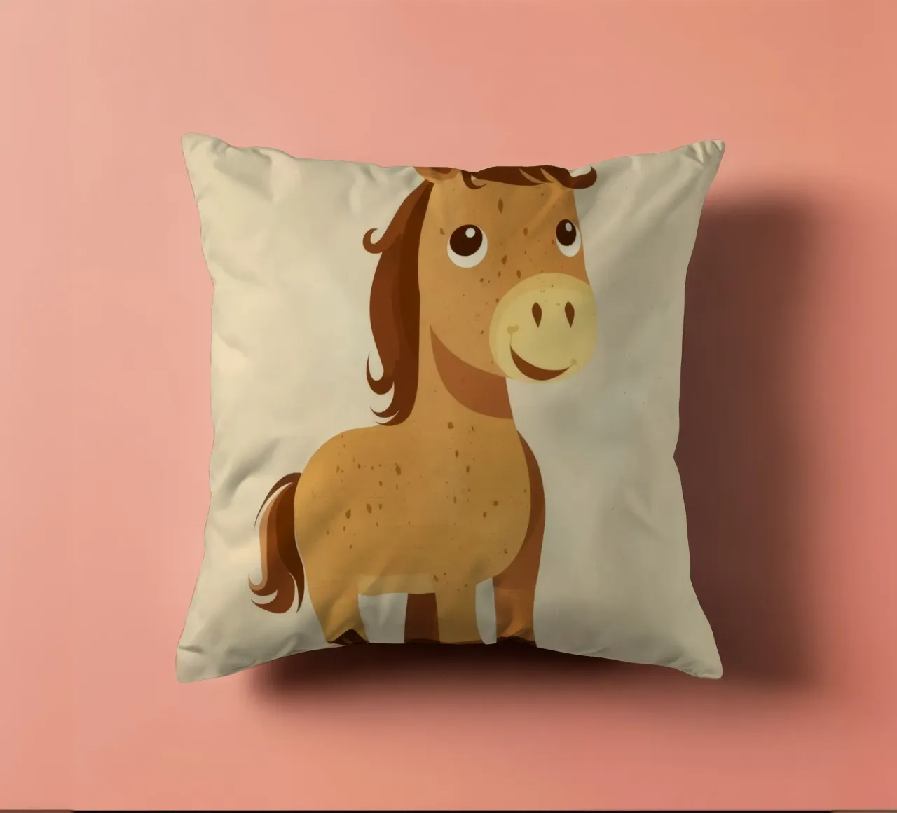 Simpatico cavallo dei cartoni animati con una faccia amichevole in piedi cuscino da DesignDoodle