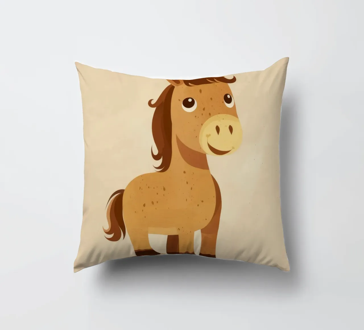 Simpatico cavallo dei cartoni animati con una faccia amichevole in piedi cuscino da DesignDoodle