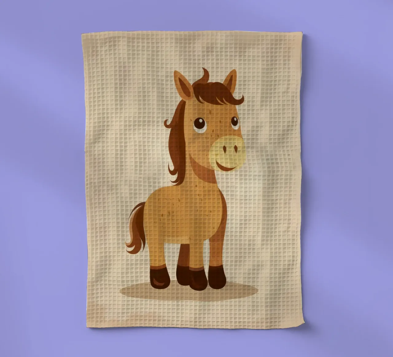 Simpatico cavallo dei cartoni animati con una faccia amichevole in piedi canovaccio da cucina da DesignDoodle