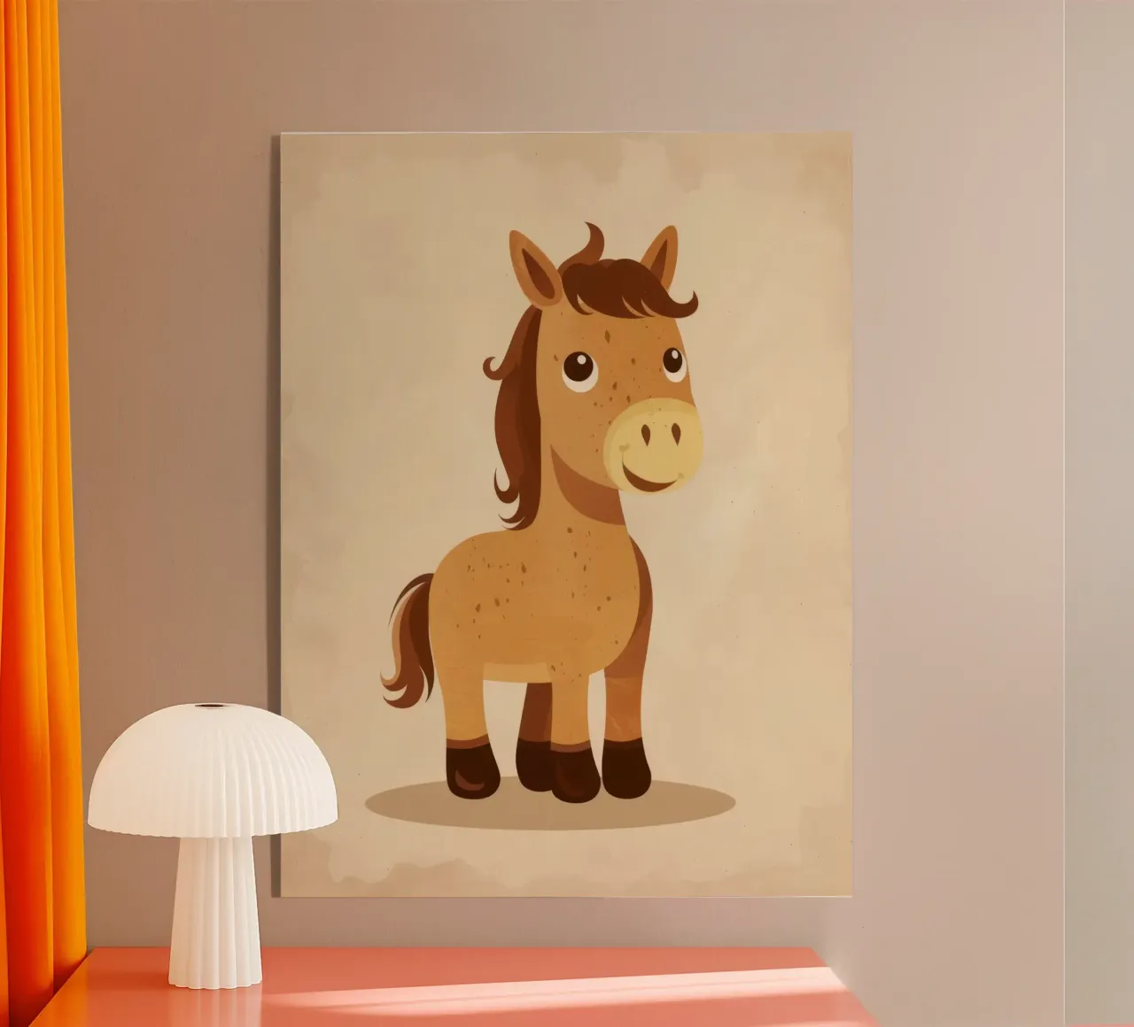 Simpatico cavallo dei cartoni animati con una faccia amichevole in piedi plexiglass da DesignDoodle