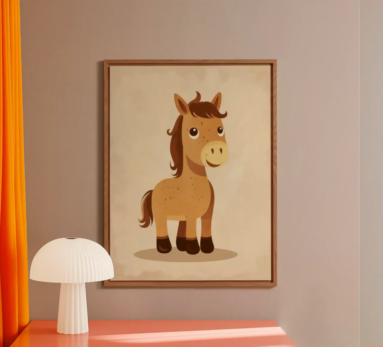 Simpatico cavallo dei cartoni animati con una faccia amichevole in piedi alluminio dibond da DesignDoodle
