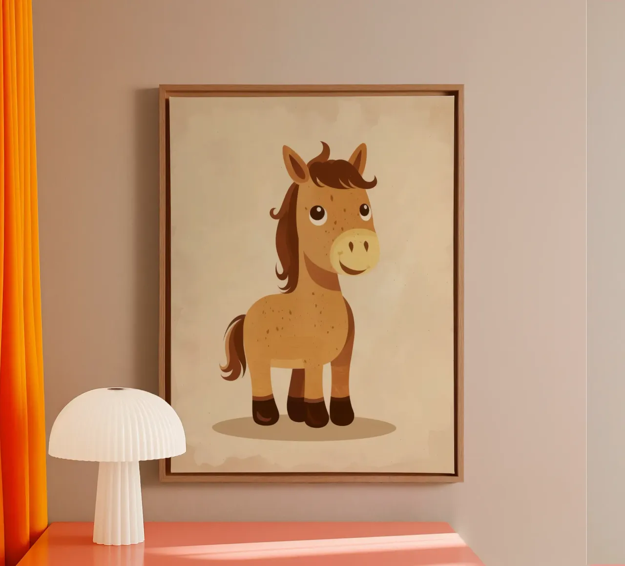 Simpatico cavallo dei cartoni animati con una faccia amichevole in piedi tela con Cornice a cassetta da DesignDoodle